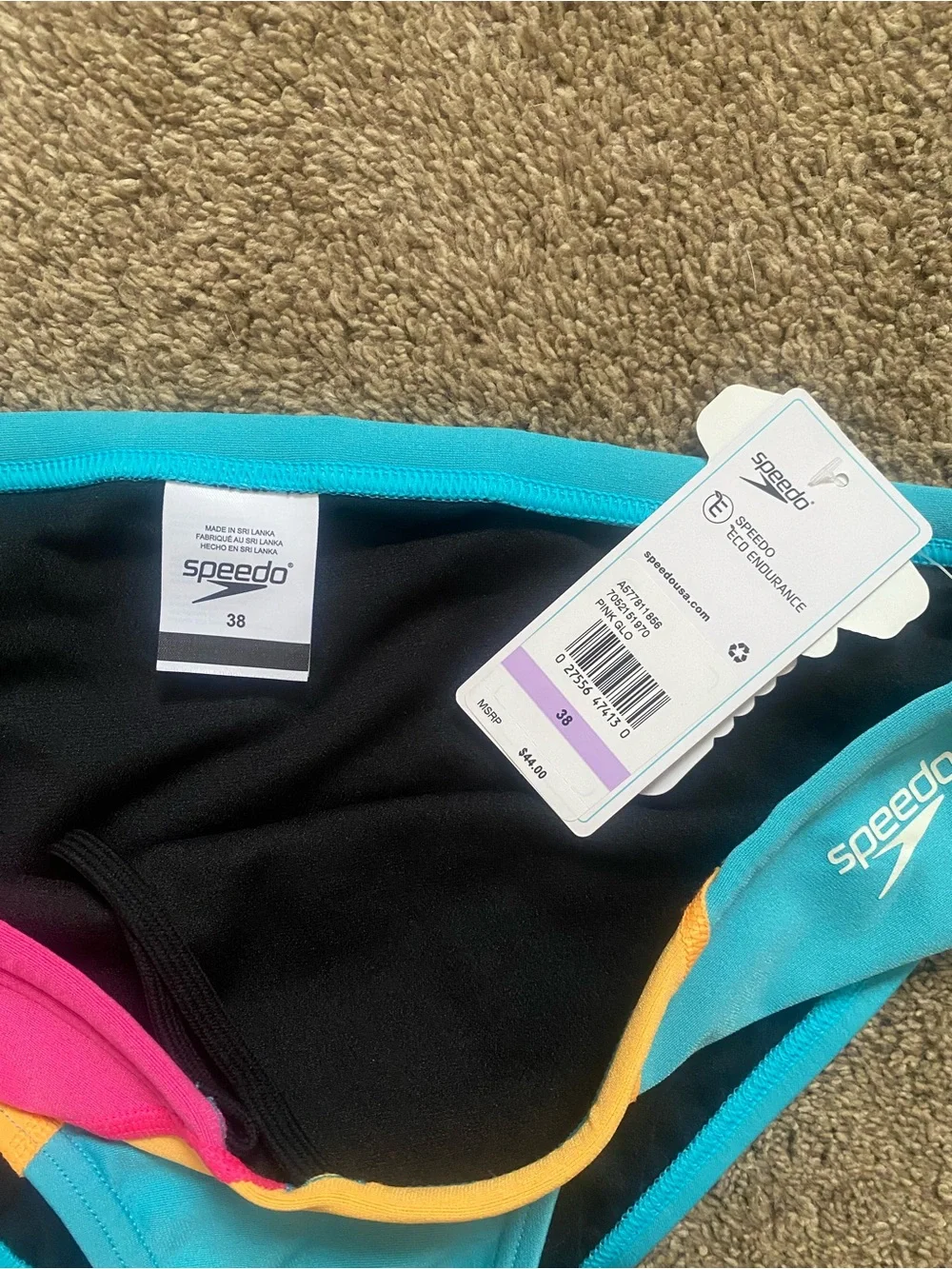 Speedo Turquoise Swim Brief with Pink and Yellow Accents